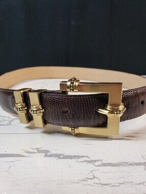 Brighton Vintage Embossed Teju Lizard Belt in Dark Brown - Women's M (28-30)
